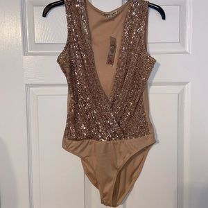 Pink Nude Sequins bodysuit
